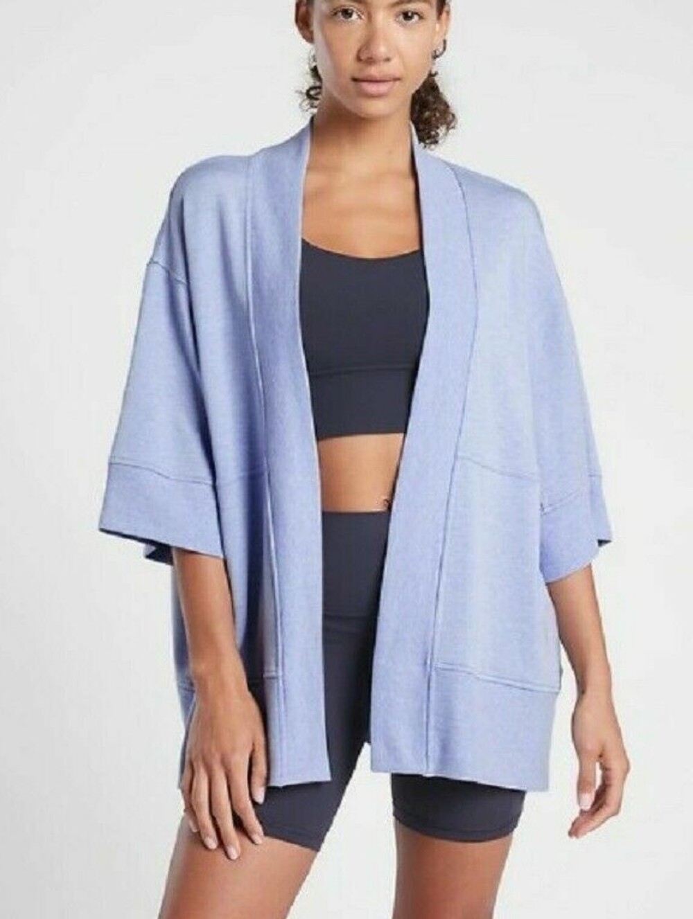 Athleta Lotus Wrap Cardigan Blue Heather L/XL Yoga Athleisure